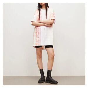 ALL SAINTS Marea Tee Dress Tie Dye Cotton T-Shirt Dress Sz S Pink Orange